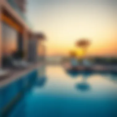 Close-up of premium amenities available at Adagio the Palm, including a pool and gym