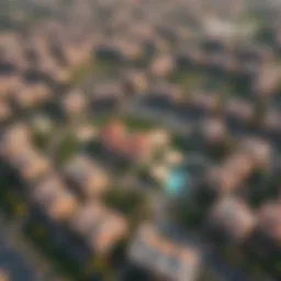Aerial view of Al Khail Heights showcasing its layout and greenery.