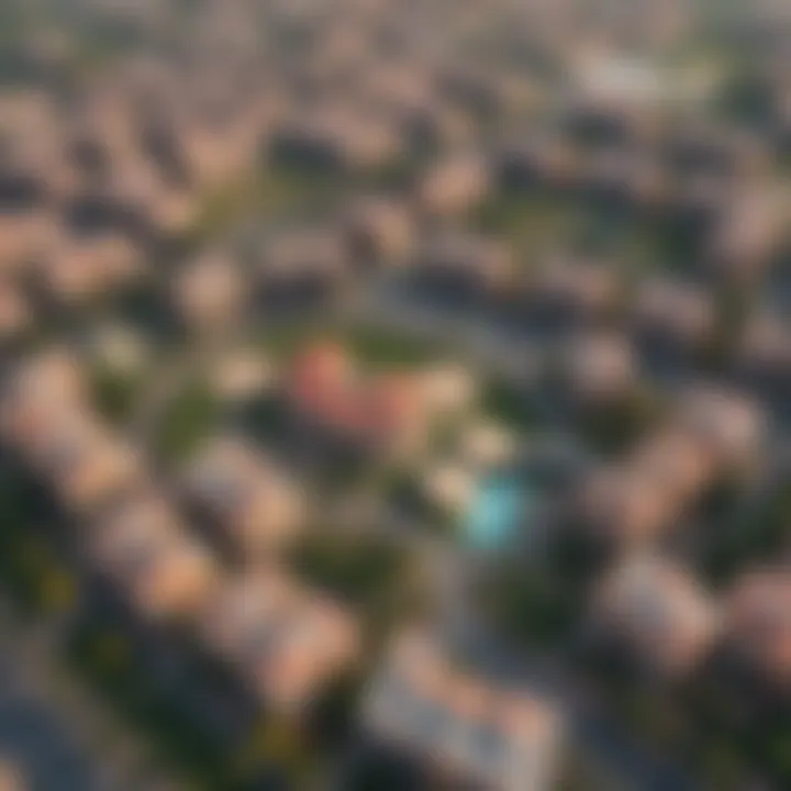 Aerial view of Al Khail Heights showcasing its layout and greenery.