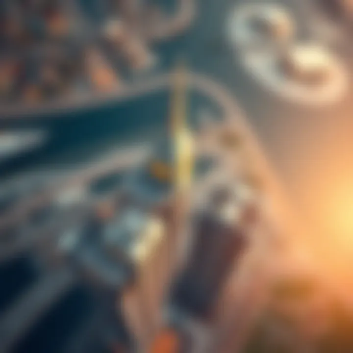 Aerial view of Amna Tower showcasing its unique architectural design