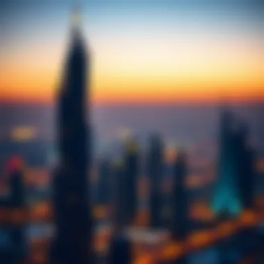 Amna Tower Illuminated at Dusk The skyline featuring Amna Tower at dusk, illuminated against the city lights