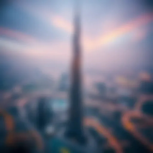 Stunning aerial view of Burj Khalifa towering over Dubai.
