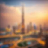 A panoramic view of برجيل الشامخة towering over Dubai's skyline