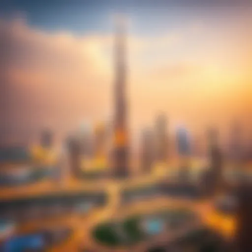 A panoramic view of برجيل الشامخة towering over Dubai's skyline