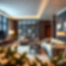 Luxurious hotel apartment living room with modern furnishings