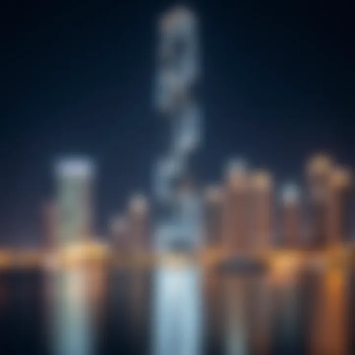Night view of Creek Rise Tower illuminated against the skyline