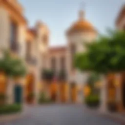 Architectural details of European Village in Dubai showcasing unique European-inspired designs