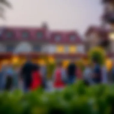 Vibrant community life in the European Village, illustrating the lively atmosphere and cultural events