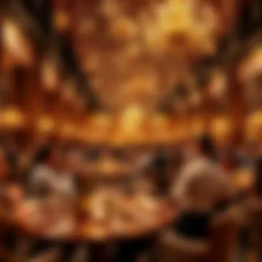 A lavish New Year party scene with elegant decorations and guests celebrating