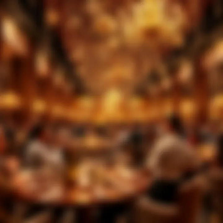 A lavish New Year party scene with elegant decorations and guests celebrating