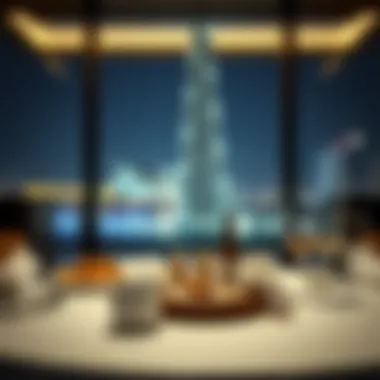 Gourmet Dining Experience with a View Luxurious dining setup with a view of the Burj Khalifa
