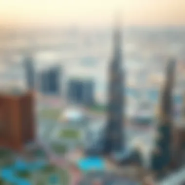 Panoramic view of Mizin Tower against the Dubai skyline