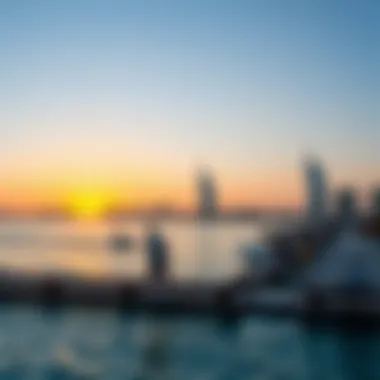 Sunset Serenity: Quiet Waterfronts in Dubai Tranquil waterfront view in Dubai at sunset