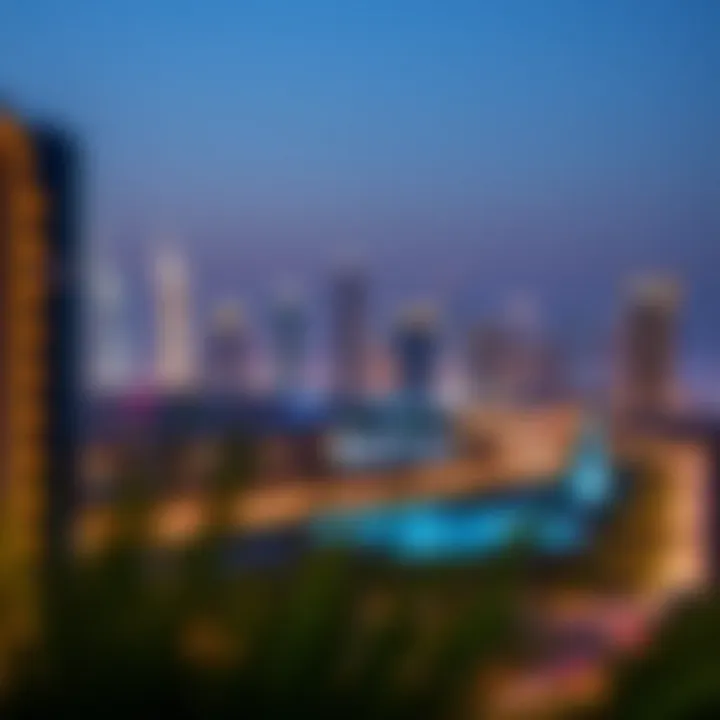 A stunning view of Al Wasl's skyline at dusk, showcasing modern architecture and vibrant city lights.