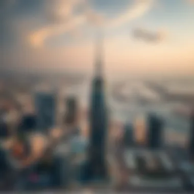 Aerial view of Dubai with the Rolex Tower as a focal point