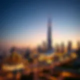 A scenic view of Dubai's skyline at sunset during Ramadan