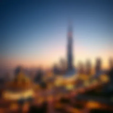 Dubai Skyline at Sunset During Ramadan A scenic view of Dubai's skyline at sunset during Ramadan