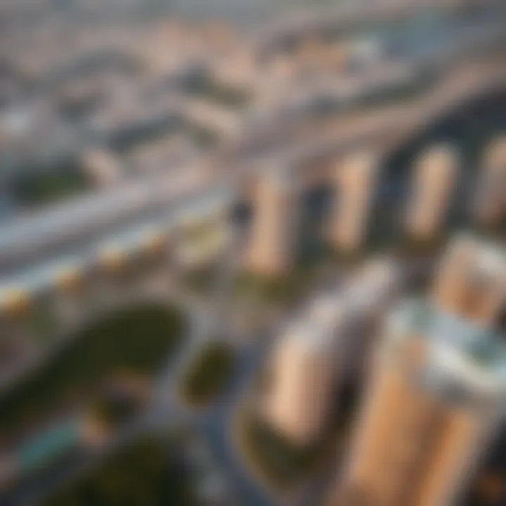 Aerial view of JLT Cluster E showcasing residential towers and green spaces
