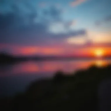 Sunset over Khalid Lake with vibrant colors reflecting on the water