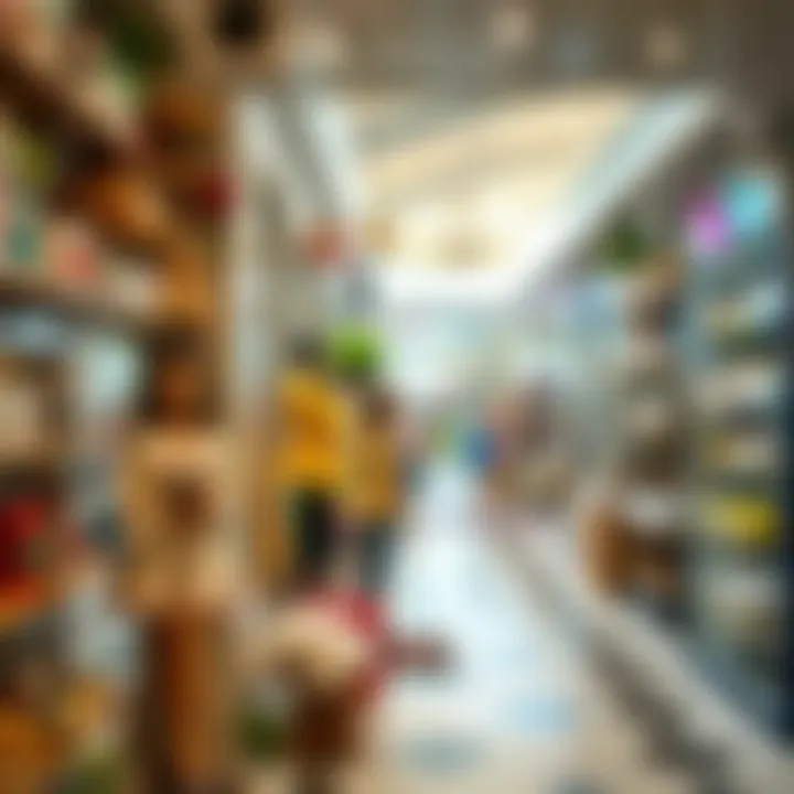 Diverse Retail Offerings A vibrant retail shop inside Sahara Mall filled with unique products