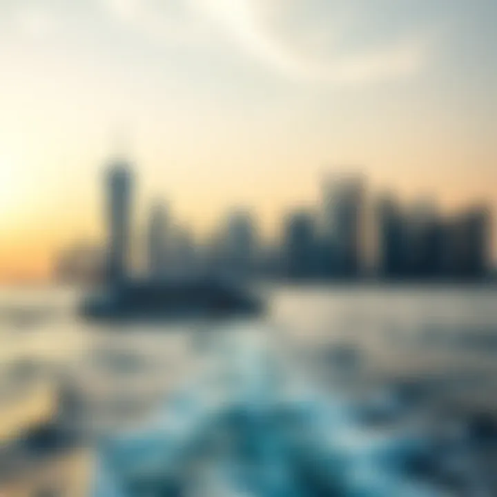 A ferry approaching Dubai's skyline