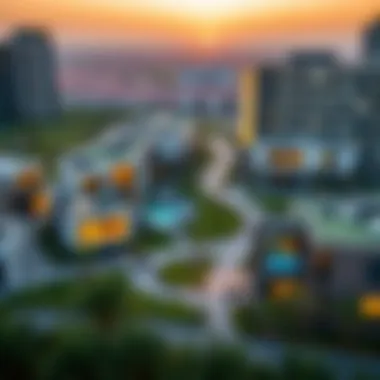 A panoramic view of Wasl Nook highlighting its modern architecture and green spaces.